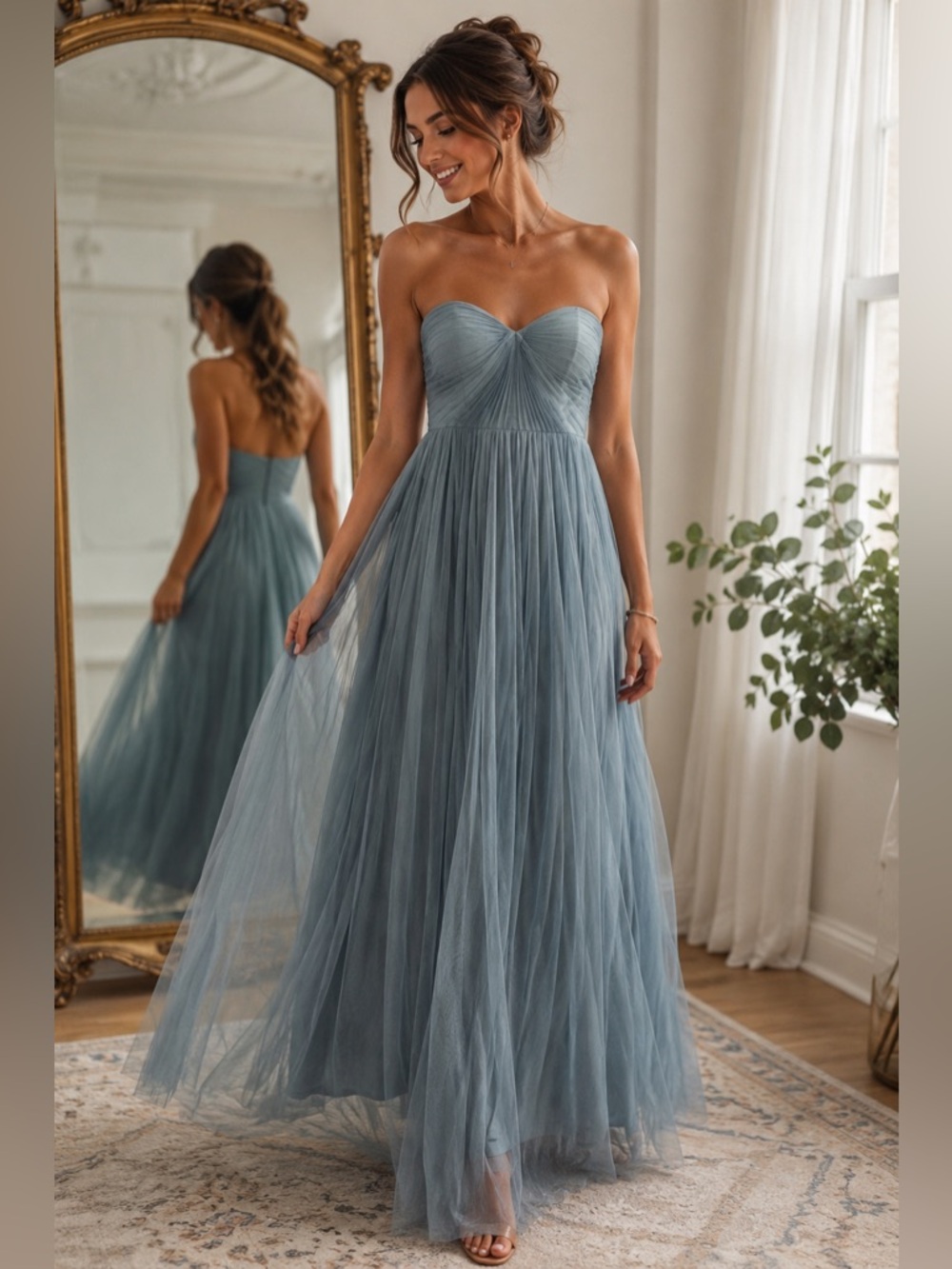 Jenny Yoo Collection Strapless Tulle Bridesmaid Dress | Size 0 | Dusty Blue